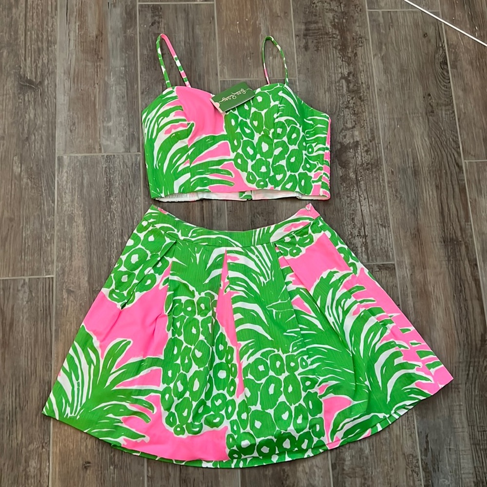 Lilly Pulitzer Pink and Green Tropical Two-Piece Dress Set